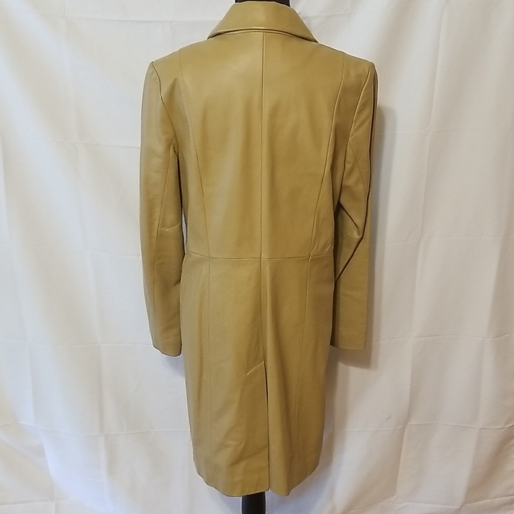 Colebrook 100% Leather Classic Tan Warm Long Button Down Coat Jacket Neutral - M - Picture 8 of 16